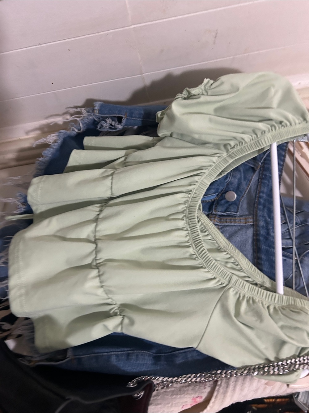 SHEIN Light Sage Green Ruffle Crop Top